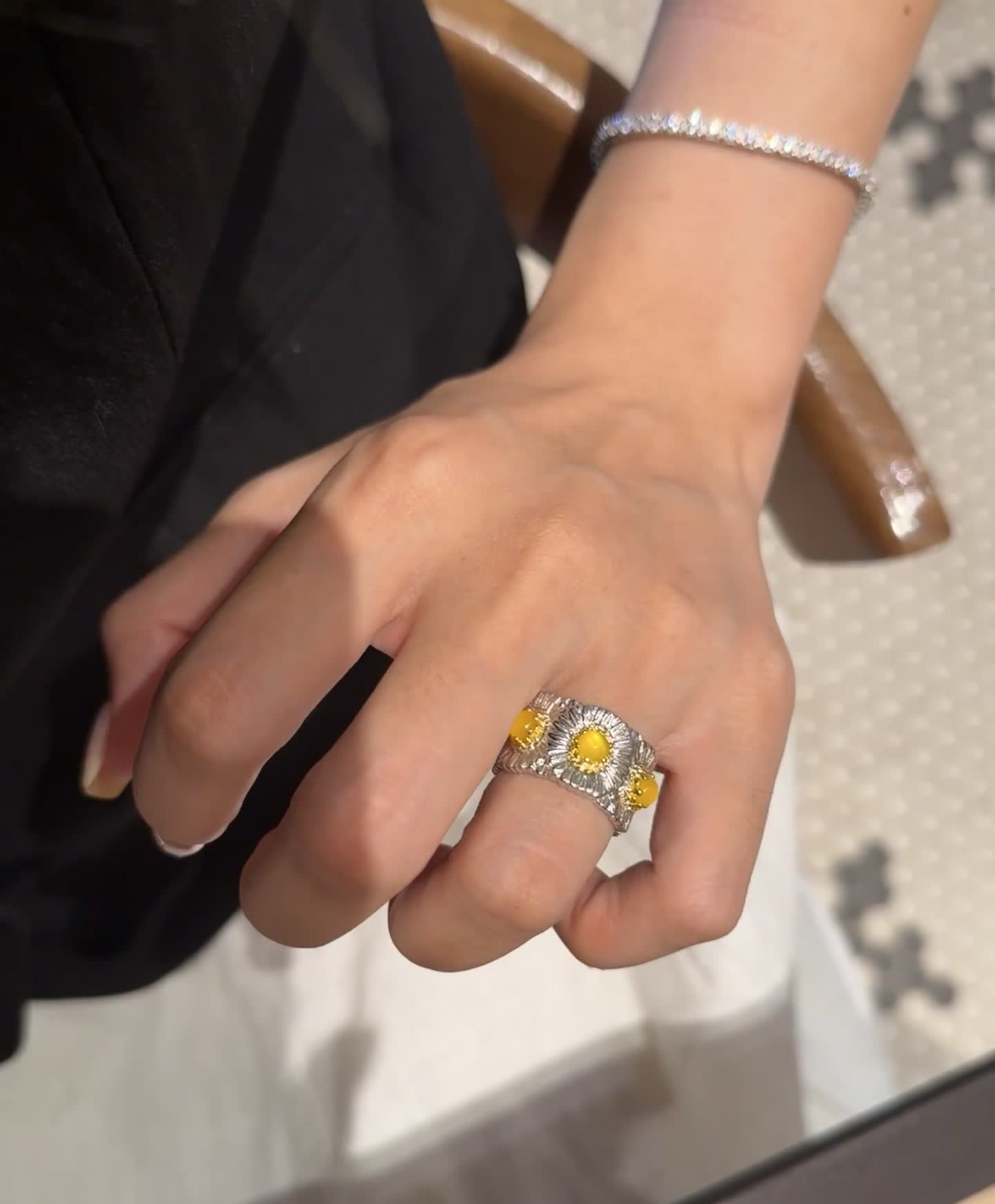 Van Cleef & Arpels Silver and Yellow Gemstone Ring
